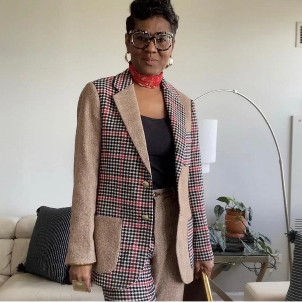 Rowing Blazers Brown, Black & Red Mixed Plaid Patchwork Blazer - Picture 15 of 15